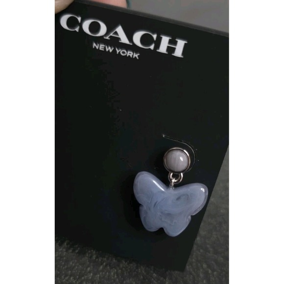 NEW Coach Resin Butterfly Drop Earrings Silver-Plated Brass Y2K 90s - Picture 3 of 4